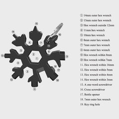 18 In 1 Snowflake Snow Wrench Tool Spanner Hex Wrench Multifunction Camping Outdoor Survive Tools Bottle Opener Screwdriver