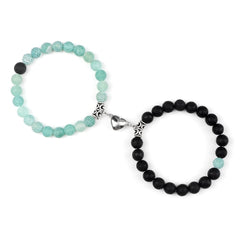 2pcs/set Natural Stone Beads Bracelet for Lovers Heart Magnet Attraction Couple Distance Bracelets Friends Jewelry Gift Bangles