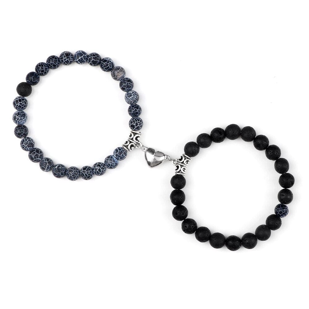 2pcs/set Natural Stone Beads Bracelet for Lovers Heart Magnet Attraction Couple Distance Bracelets Friends Jewelry Gift Bangles