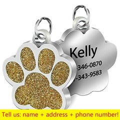 Personalized Dog Cat Tags Engraved Cat Dog Puppy Pet ID Name Collar Tag Pendant Pet Accessories Paw Glitter Pendant - Wowza