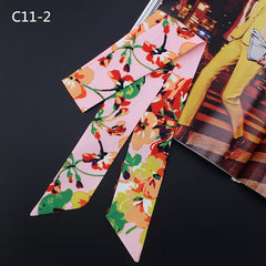 Silk Scarf For Women Letter chain Printed Handle Bag Ribbons Brand Fashion Head Scarf Small Long Skinny Scarves