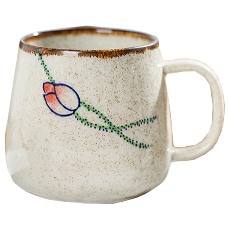 Vintage Coffee Mug Unique Japanese Retro Style Ceramic Cups, 380ml Kiln Change Clay Breakfast Cup Creative Gift for Friends - Wowza