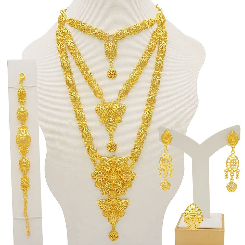 Dubai Jewelry Sets Gold Color Necklace & Earring Set For Women African France Wedding Party Jewelery Ethiopia Bridal Gifts