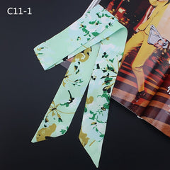 Silk Scarf For Women Letter chain Printed Handle Bag Ribbons Brand Fashion Head Scarf Small Long Skinny Scarves