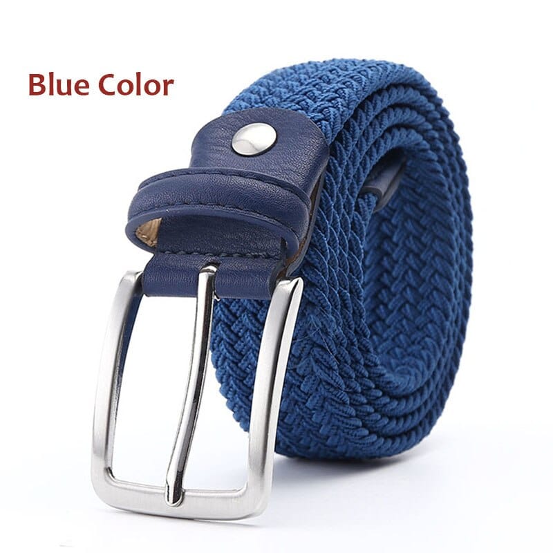 Belt Elastic For Men Leather Top Tip Male Military Tactical Strap Canvas Stretch Braided Waist Belts 1-3/8" Wide