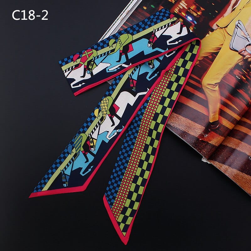 Silk Scarf For Women Letter chain Printed Handle Bag Ribbons Brand Fashion Head Scarf Small Long Skinny Scarves