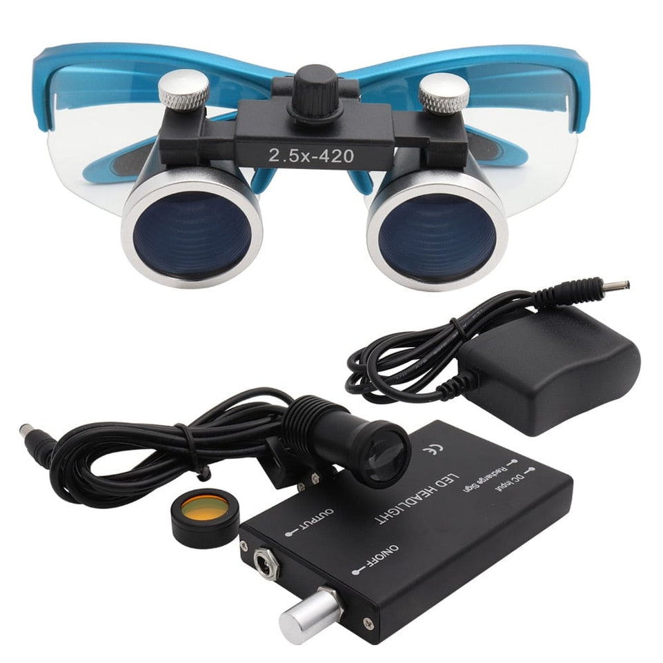 Dental Loupes Magnifier Lab Medical Magnification Binocular 2.5/3.5x420 Headlight Headlamp 5W Cloth Case