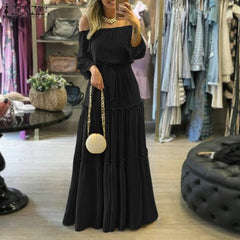 ZANZEA Fashion Off Shoulder Vestidos Female Lace Up Belted Dresses Beach Holiday Ruffle Robe Womens Bohemian Long Maxi Dress