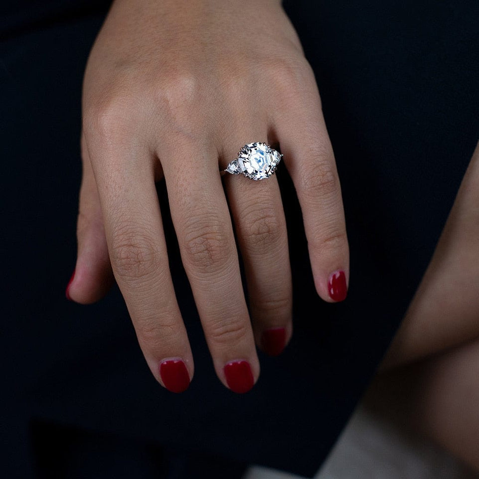 Wong Rain 100% 925 Sterling Silver Asscher Cut Lab Sapphire Citrine High Carbon Diamonds Gemstone Wedding Ring Jewelry