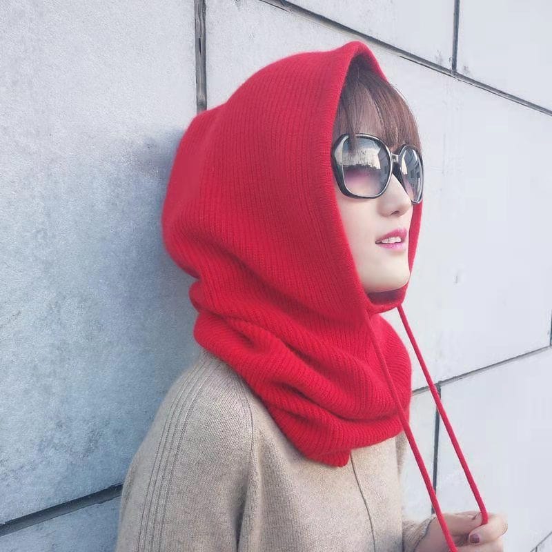 Women Winter Beanie Hat Cashmere Female Knitted Hooded Scarf Balaclava for Women Windproof Warm Wool Cap