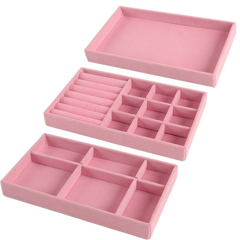 Hot Sales Fashion Portable Velvet Jewelry Ring Jewelry Display Organizer Box Tray Holder Earring Jewelry Storage Case Showcase