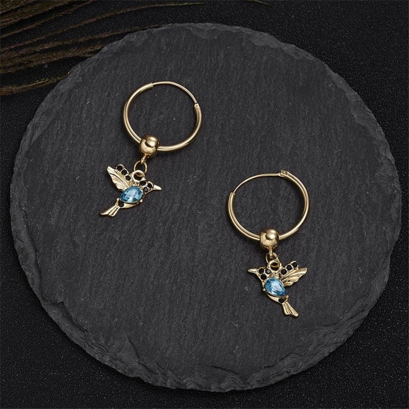 Exquisite Bird-shaped Hummingbird Hoop Pendant Crystal Pendant Earrings Tassel Bird Earrings for Women's Wedding Jewelry