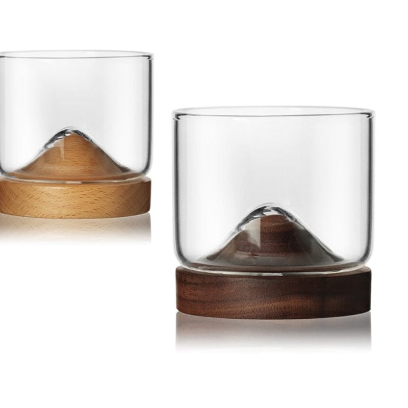 2020 Mountain-shaped wooden bottom glass small wine glass Irish whiskey glass whisky lovers wine glass 4oz drinking glasses - Wowza