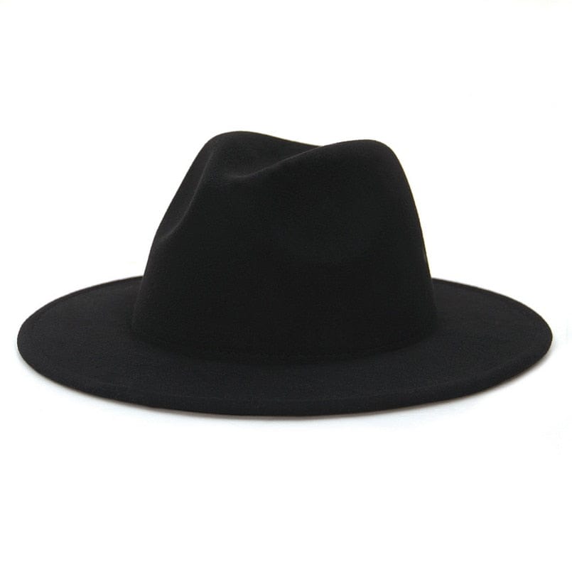 GEMVIE All-match Wide Brim Fedora Hat For Women Solid Color Wool Felt Hat For Men Autumn Winter Panama Black Yellow Jazz Cap