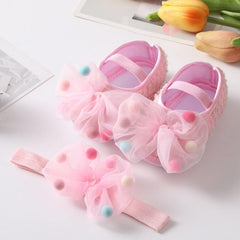 Sequins Baby Shoes Leather Toddler Baby Girl First Walkers Sets Headband Bow-knot Soft Sole Hook & Loop Bling Shoes for Girls