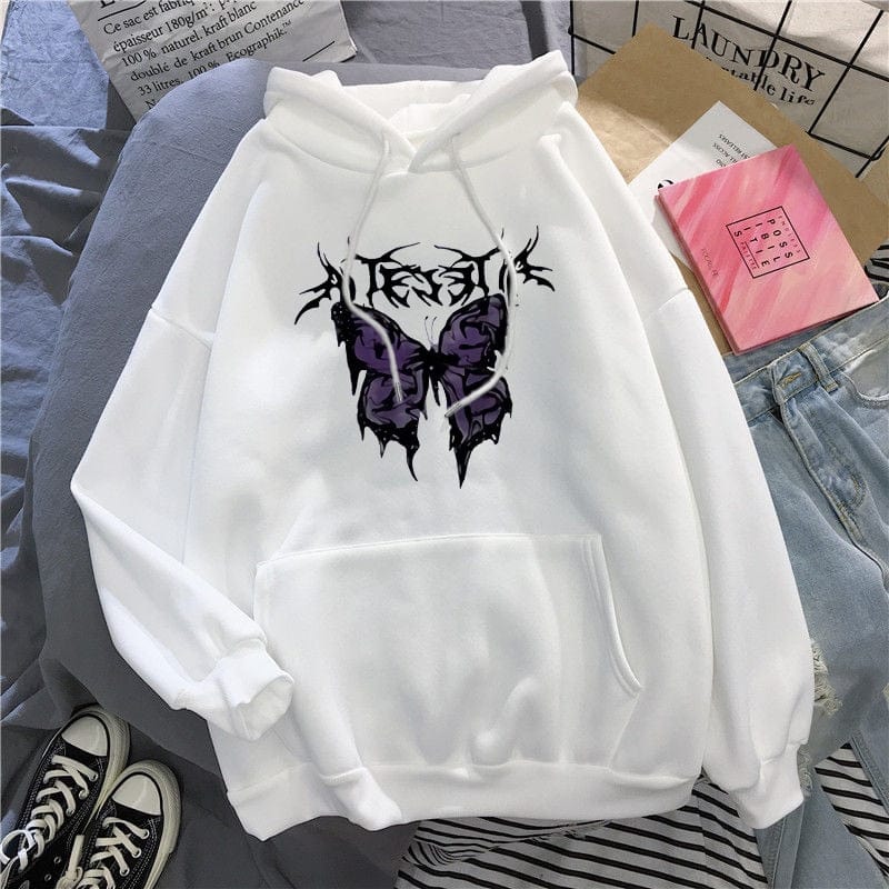 Winter Gothic Style Hoodie Ladies Sweatshirt Harajuku Butterfly Print Hooded Aesthetic Hoodie Spring Ladies Hoodie Streetwear