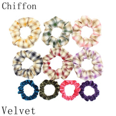 Scrunchies Set Hair Accessories Velvet Chiffon ties band Sequins organza Ponytail Holder Headwear No Crease Leopard Solid  10pcs