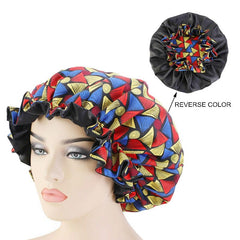 African Pattern Ankara Print Bonnet Women Night Sleep Cap Satin Lining Soft Extra Large Head Wear Ladies Headwrap Hair Care Hat