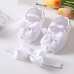 Sequins Baby Shoes Leather Toddler Baby Girl First Walkers Sets Headband Bow-knot Soft Sole Hook & Loop Bling Shoes for Girls