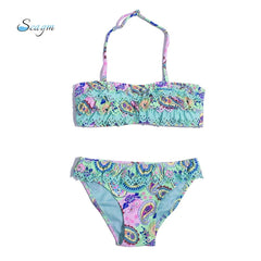 Children Girls Bikini Set 2023 Falbala Two-Pieces Swimming Suit Summer Halter Kids Girl Swimwear Swimsuit Bandage Bathing Suit