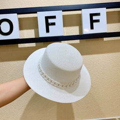 Macaron color straw hat sun hat flat top Korean fashion color chain with top hat acrylic beach hat candy color sun hat