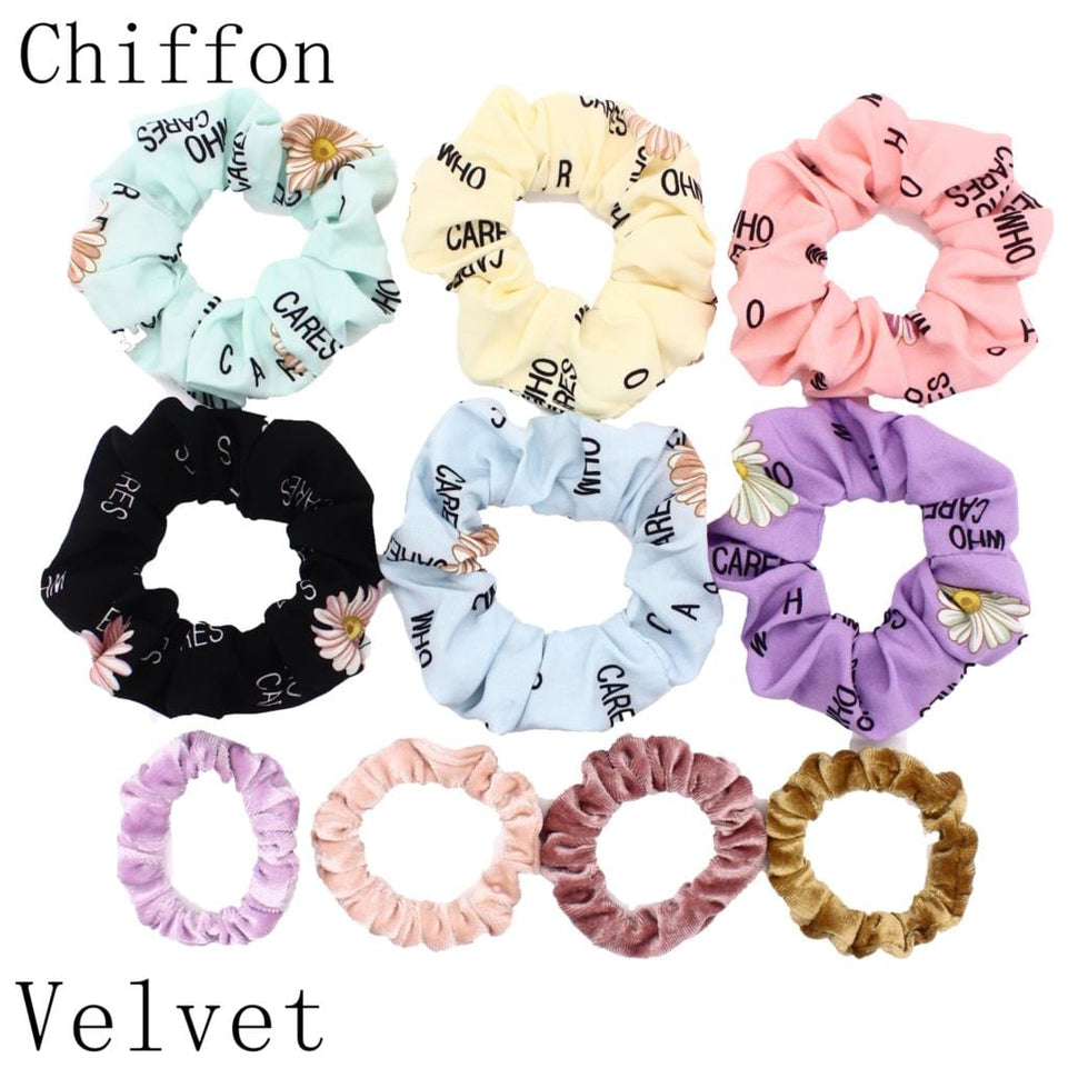 Scrunchies Set Hair Accessories Velvet Chiffon ties band Sequins organza Ponytail Holder Headwear No Crease Leopard Solid  10pcs