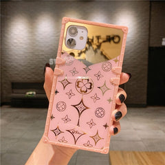 Luxury Square Mirror Pink Phone Case For iPhone 13 12 11 Pro XS Max XR X 10 7 8 Plus Hot Fashion Ring Holder Stand Cover Coque