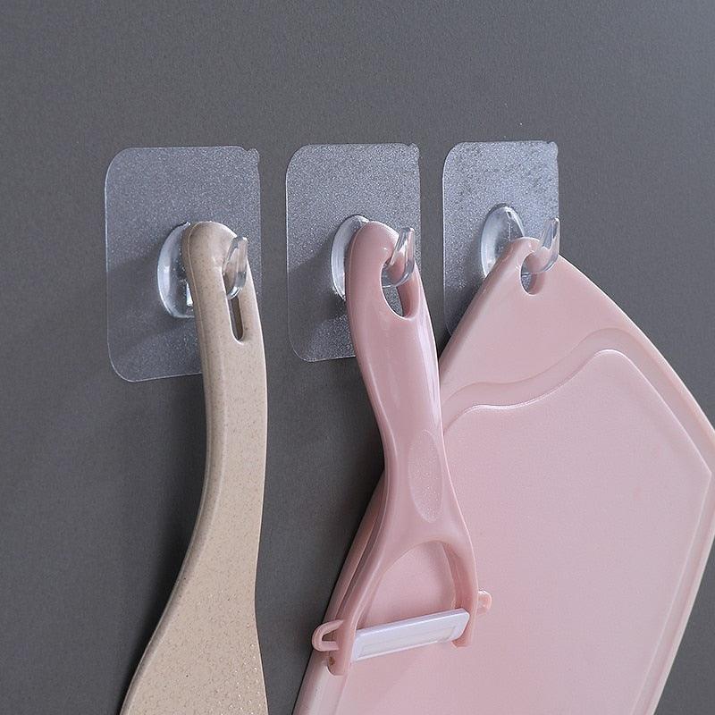 50/5Pcs Transparent Strong Self Adhesive Door Wall Hangers Hanging Kitchen Magic Bathroom Accessories Hook For Silicone Storage - Wowza