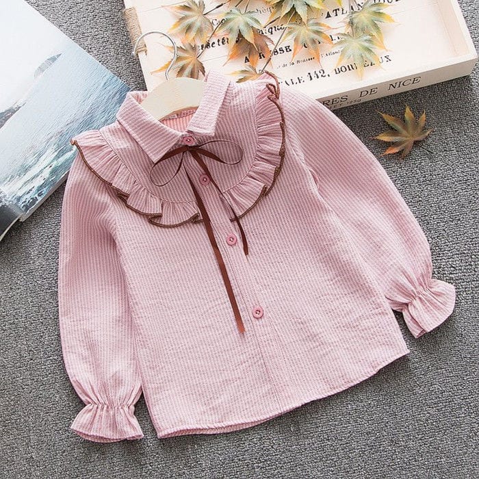 New Spring Summer 2022 Cotton Blouse for Big Girls Striped Clothes Children Long Sleeve School Girl Shirt Kids Tops 2-8 Years