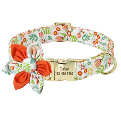 Floral Persoalized Dog Collar Fashion Printed Custom Nylon Dog Collars With Free Engraved Nameplate For Small Medium Large Dogs