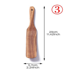 7pcs/set Teak Natural Wood Tableware Spoon Ladle Turner Rice Colander Soup Skimmer Cooking Spoon Scoop Kitchen Reusable Tool Kit - Wowza