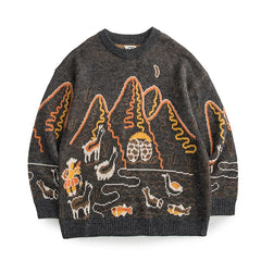 LAPPSTER-Youth Men Harajuku Moutain Winter Sweaters 2023 Pullover Mens Oversized Korean Fashions Sweater Women Vintage Clothes