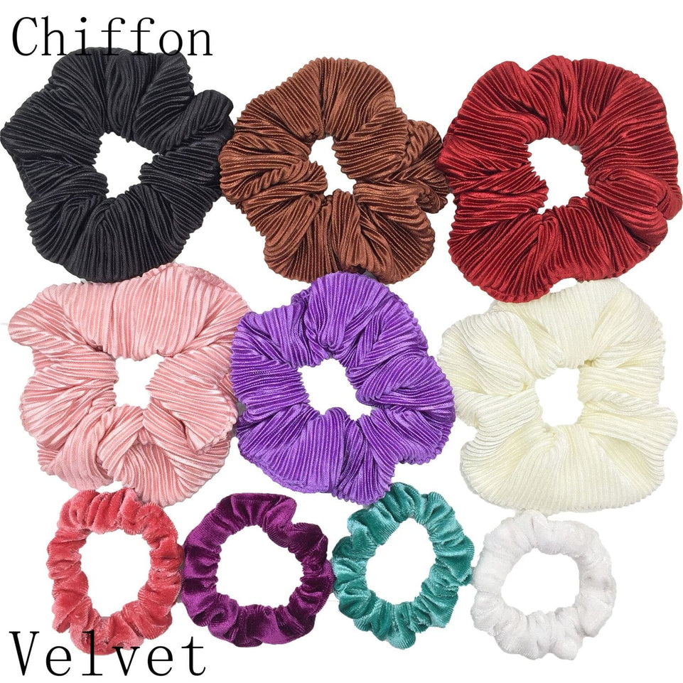 Scrunchies Set Hair Accessories Velvet Chiffon ties band Sequins organza Ponytail Holder Headwear No Crease Leopard Solid  10pcs