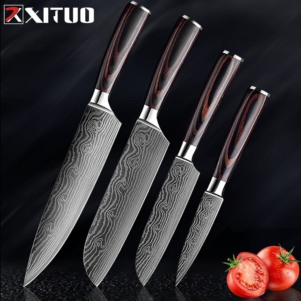 XITUO Chef Bread Eviscerate Sliced Fruit Chinese Japanese Kitchen Knife Sharp Utility santoku Complete Damascus Pattern Cooking - Wowza