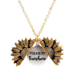 Vintage Sunflower Locket Pendant Necklace Bohemia female Open Engrave letter Necklaces Lover Gift