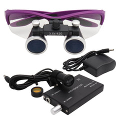 Dental Loupes Magnifier Lab Medical Magnification Binocular 2.5/3.5x420 Headlight Headlamp 5W Cloth Case