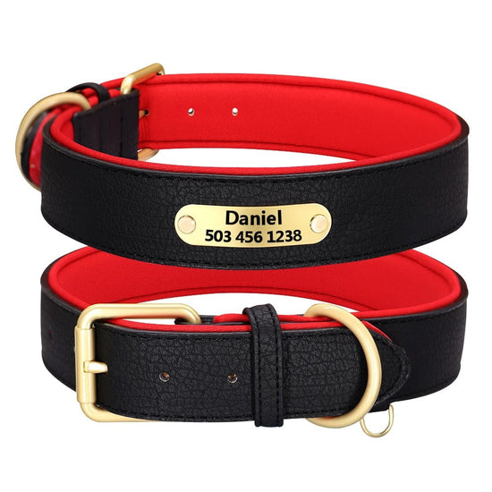 Custom Engraved Dog Collar Leather Padded Dogs Collars With Personalized ID Plate Tag 2 Layers For Small Large Dogs Pitbull - Wowza