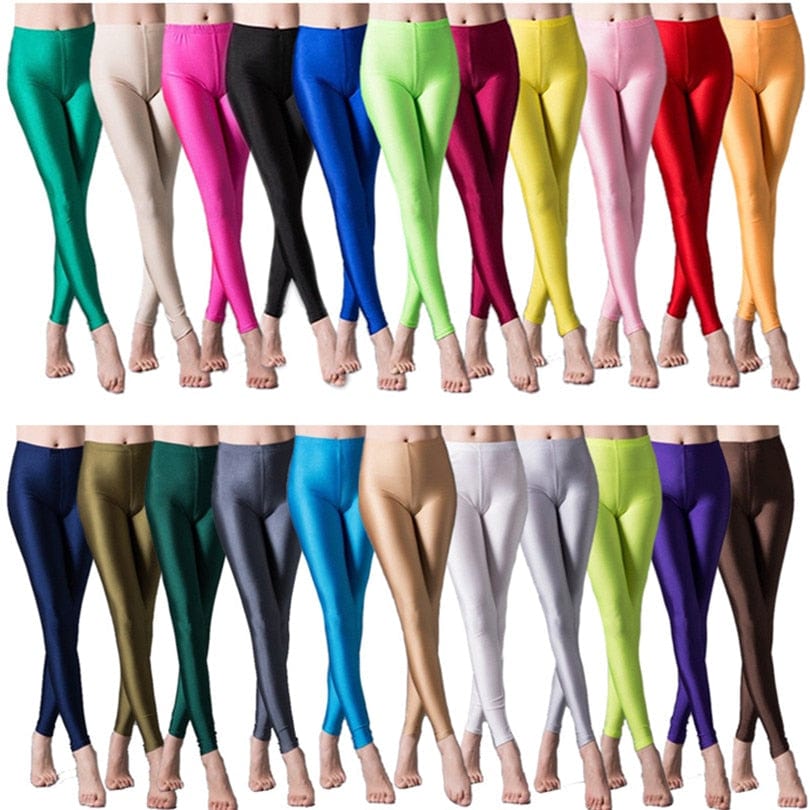 YRRETY Shiny Leggings Women Thin Full Ankle Length Leggings Stretch Pants Basic Leggings Casual Spandex Soft Multicolor Legging