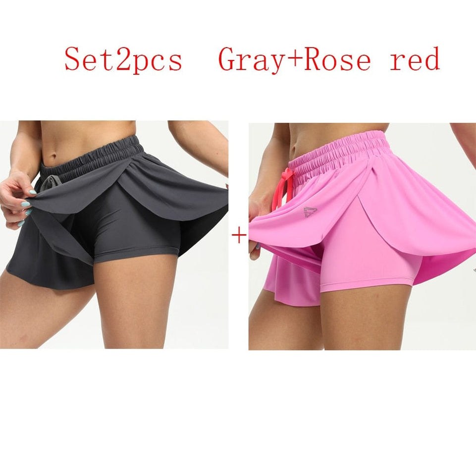 Women's High Waist Stretch Athletic Workout Active Fitness Elastic Shorts 2 In 1 Running Double Sports Gym Shorts Leggings