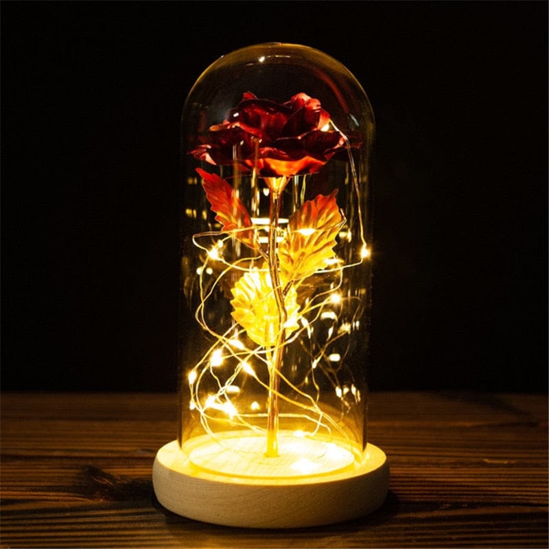 LED Enchanted Galaxy Rose Eternal 24K Gold Foil Flower with String Lights In Dome for Home Decor Christmas Valentine's Day Gift