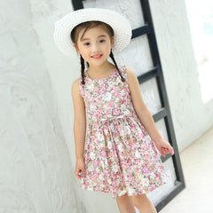 2PCS/Set Girls Dress +Hat Cotton Comfortable Children's Dress 2023 Summer Dress Floral Girls' Sleeveless Dress For Children