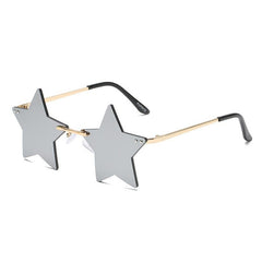 SO&EI Vintage Unique Star Shape Mirror Rimless Sunglasses Women Fashion Clear Ocean Lens Eyewear Men Trending Sun Glasses Shades