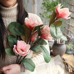 3 Head Magnolia Flower Simulation Valentine's Day Gift Wedding Decoration Artificial Fllower Home Decoration