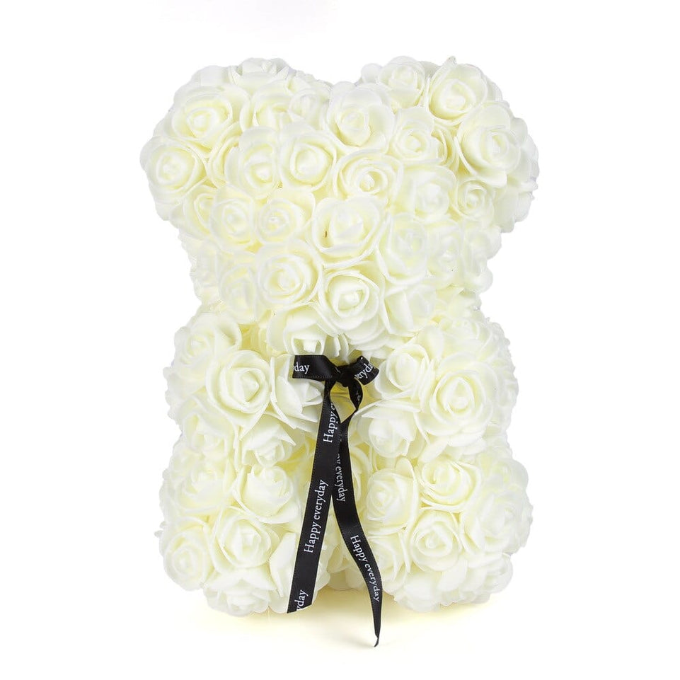 25CM White Rose Bear Artificial Flower Rose Teddy Bear For Valentine's Birthday Christmas Gift