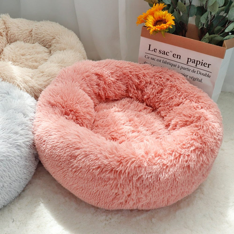 Pet Dog Bed Warm Fleece Round Dog Kennel House Long Plush Winter Pets Dog Beds For Medium Large Dogs Cats Soft Sofa Cushion Mats