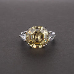 Wong Rain 100% 925 Sterling Silver Asscher Cut Lab Sapphire Citrine High Carbon Diamonds Gemstone Wedding Ring Jewelry