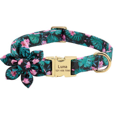 Floral Persoalized Dog Collar Fashion Printed Custom Nylon Dog Collars With Free Engraved Nameplate For Small Medium Large Dogs