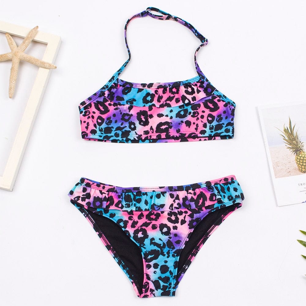 Children Girls Bikini Set 2023 Falbala Two-Pieces Swimming Suit Summer Halter Kids Girl Swimwear Swimsuit Bandage Bathing Suit