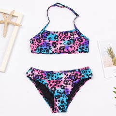 Children Girls Bikini Set 2023 Falbala Two-Pieces Swimming Suit Summer Halter Kids Girl Swimwear Swimsuit Bandage Bathing Suit