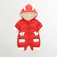 OLEKID 2023 Baby Winter Snowsuit Plus Velvet Thick Baby Boys Jumpsuit 0-2 Years Newborn Romper Baby Girls Overalls Toddler Coat